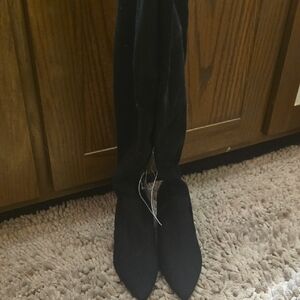 New A New Day Over The Knee Women's Size 5 1/2 Black Pull On Suede Boots 2" Heel